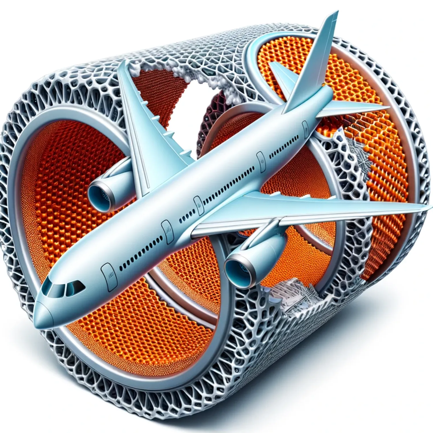 Illustration of a carbon nanotube-enhanced aerospace component, demonstrating its application in building stronger and lighter aircraft parts