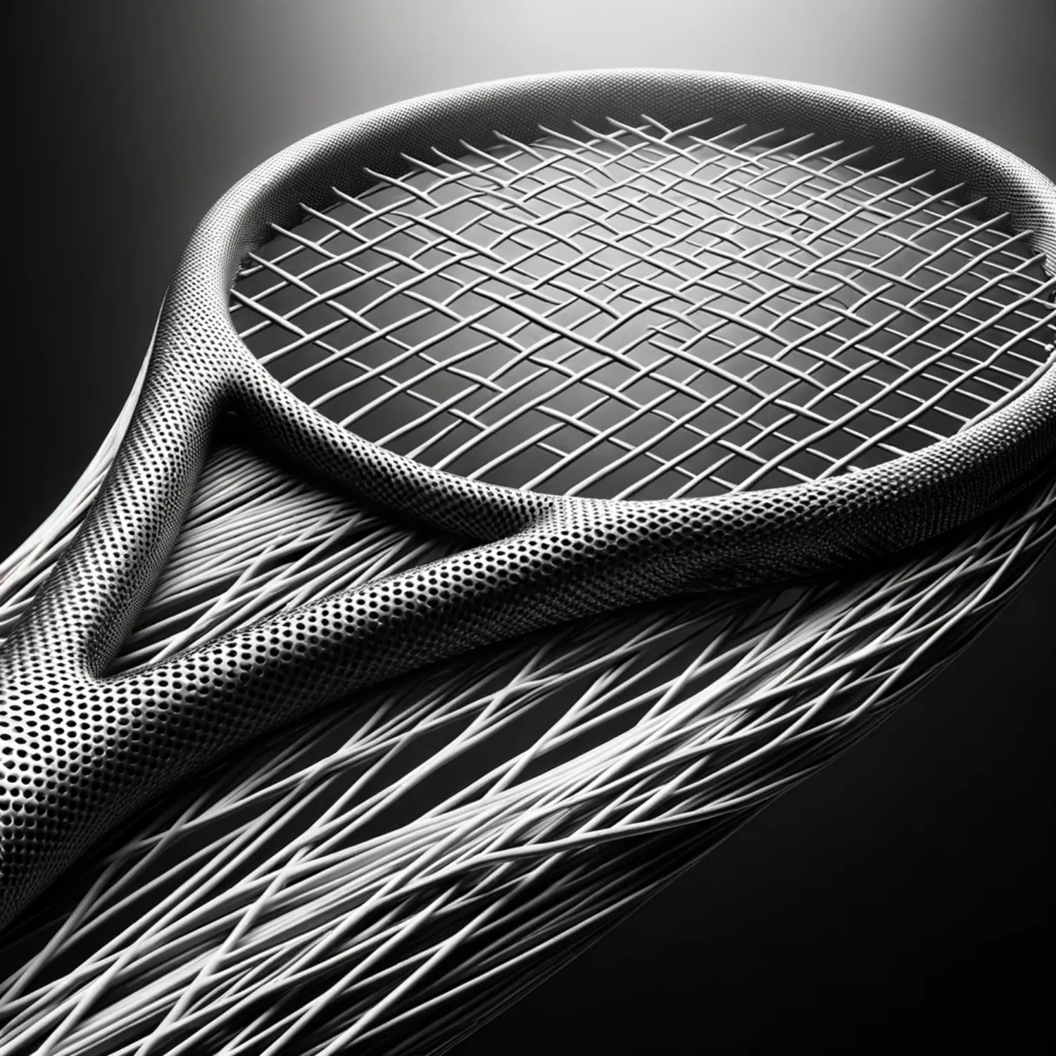 Photo of a lightweight sports equipment, such as a tennis racket, made with carbon nanotube composites, showcasing its strength and flexibility